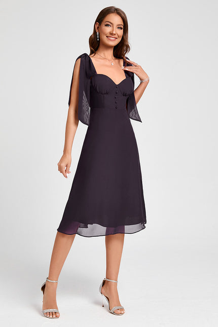 Trapèze col cœur longueur genou mousseline robe de cocktail - gallery 3