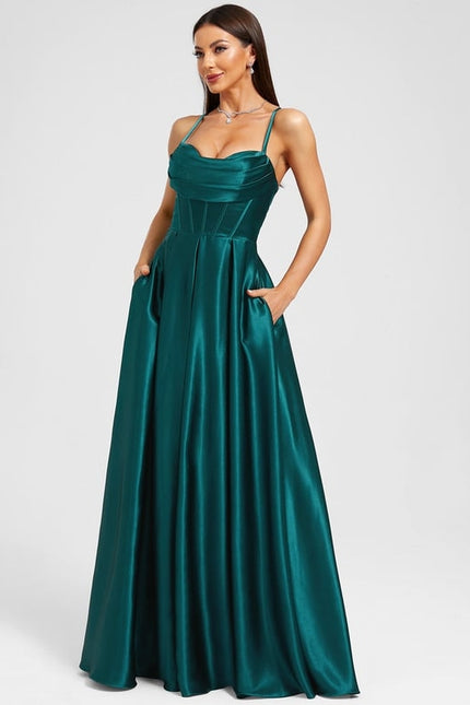 Trapèze col cœur longueur ras du sol satin extensible robe de bal - gallery 3