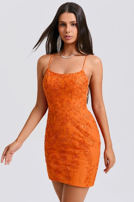 Moulante col rond mini dentelle robe de bal de promo avec paillettes - gallery 1