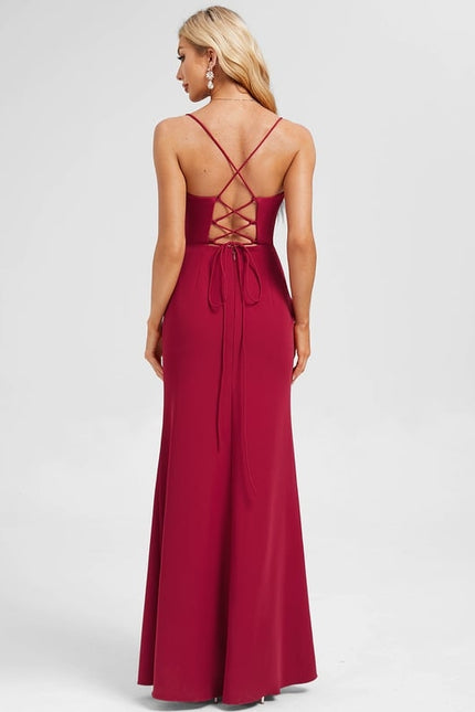 Fourreau col cœur longueur ras du sol crêpe extensible robe de bal avec plissée - gallery 2
