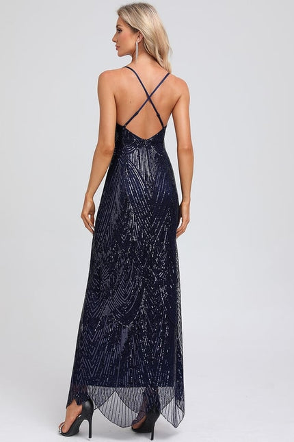 Fourreau col v longueur ras du sol paillette robe de bal - gallery 6