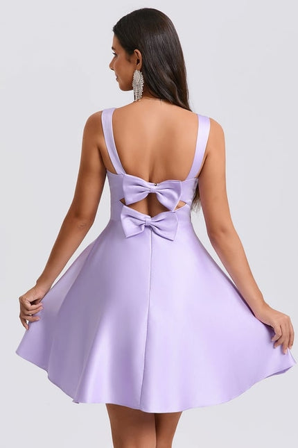 Trapèze col cœur court satin robe de bal de promo avec nœud - gallery 4