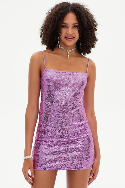 Fourreau col droit mini paillette robe de bal de promo avec paillettes - gallery 4