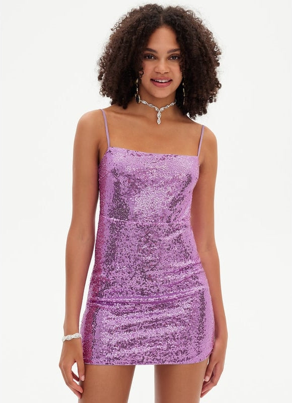 Fourreau col droit mini paillette robe de bal de promo avec paillettes - gallery 4