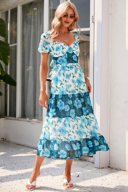Robe imprimé fleur col cœur trapèze mousseline midi - gallery 2