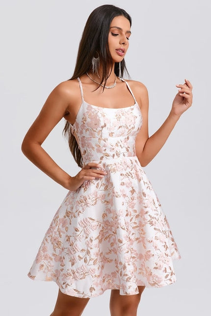 Trapèze col rond court jacquard robe de bal de promo - gallery 5