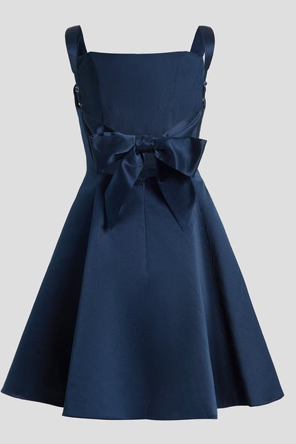 Trapèze col droit court satin robe de bal de promo avec nœud - gallery 8