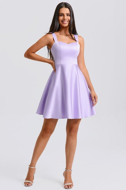 Trapèze col cœur court satin robe de bal de promo avec nœud - gallery 2