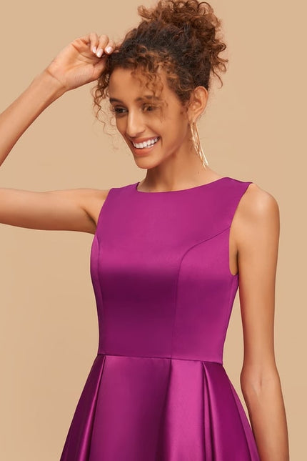 Trapèze col rond court satin robe de bal de promo - gallery 4