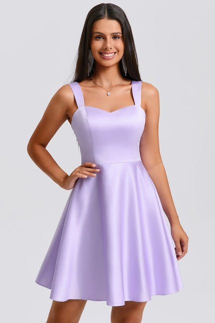 Trapèze col cœur court satin robe de bal de promo avec nœud - gallery 6