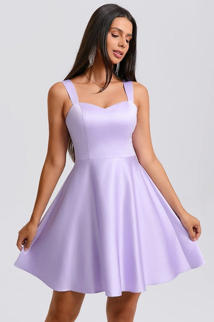 Trapèze col cœur court satin robe de bal de promo avec nœud - gallery 5