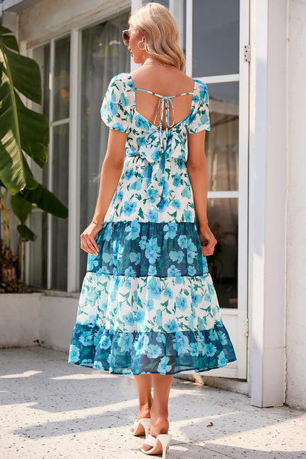 Robe imprimé fleur col cœur trapèze mousseline midi - gallery 5