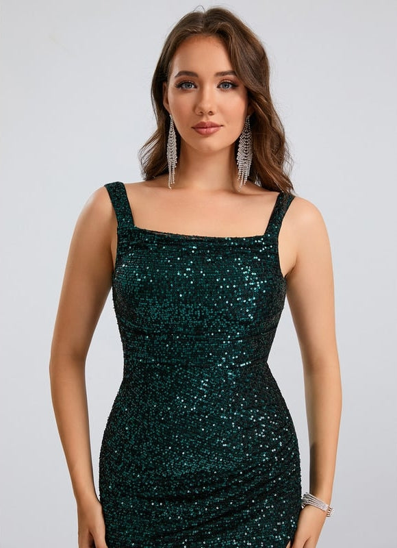 Fourreau col carré court paillette robe de bal de promo - gallery 6