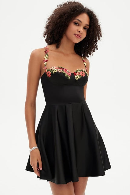 Trapèze col cœur court mini satin robe de bal de promo avec broderie - gallery 3