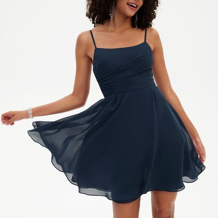 Trapèze col rond court mousseline robe de bal de promo