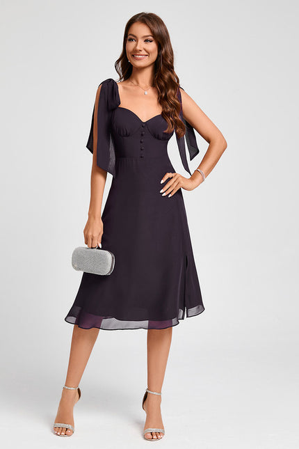Trapèze col cœur longueur genou mousseline robe de cocktail - gallery 5