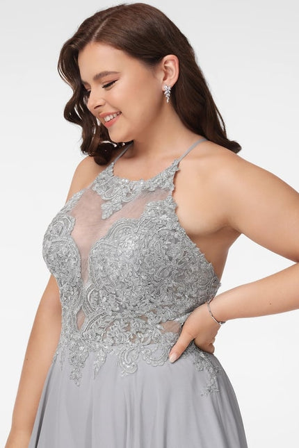 Trapèze col rond longueur genou dentelle mousseline robe de bal de promo avec paillettes - gallery 9