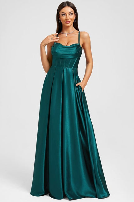 Trapèze col cœur longueur ras du sol satin extensible robe de bal - gallery 2
