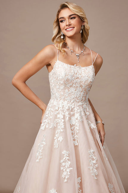 Princesse col carré traîne balayage tulle dentelle robe de mariée - gallery 5