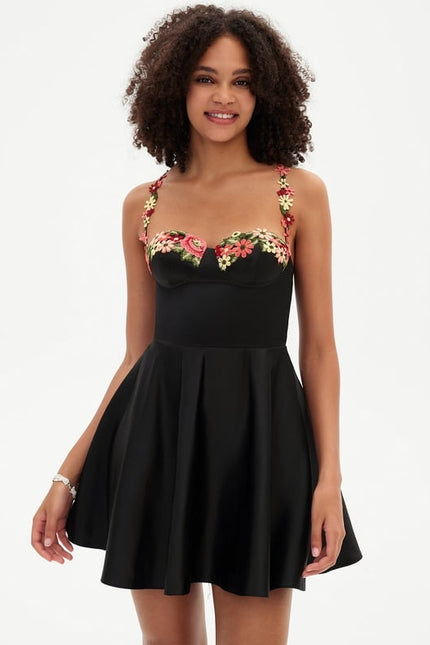 Trapèze col cœur court mini satin robe de bal de promo avec broderie - gallery 4