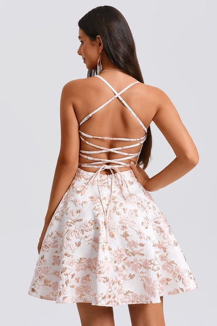 Trapèze col rond court jacquard robe de bal de promo - gallery 1