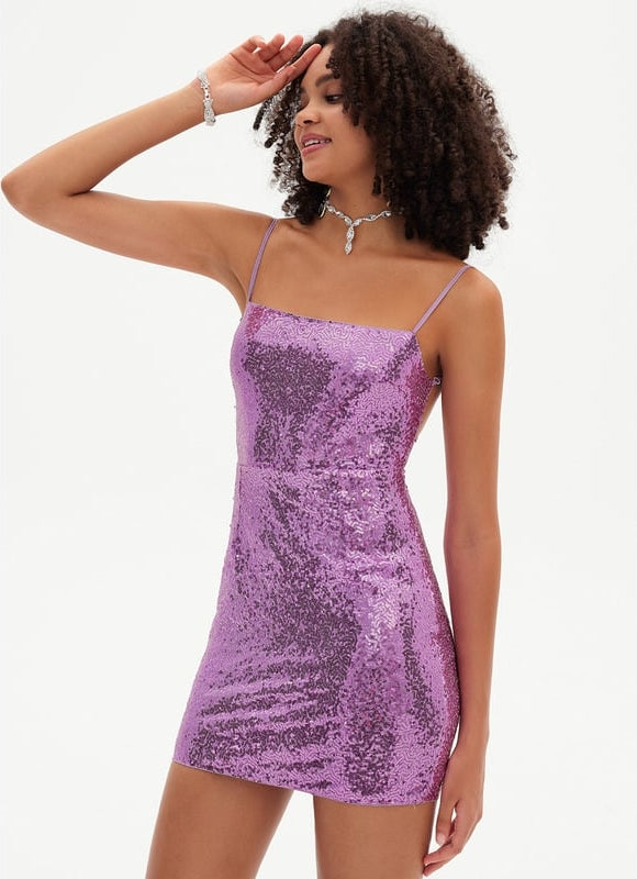 Fourreau col droit mini paillette robe de bal de promo avec paillettes - gallery 6