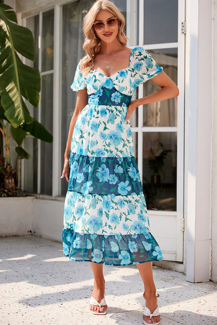 Robe imprimé fleur col cœur trapèze mousseline midi - gallery 7