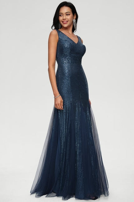 Fourreau col v longueur ras du sol paillette robe de bal - gallery 2