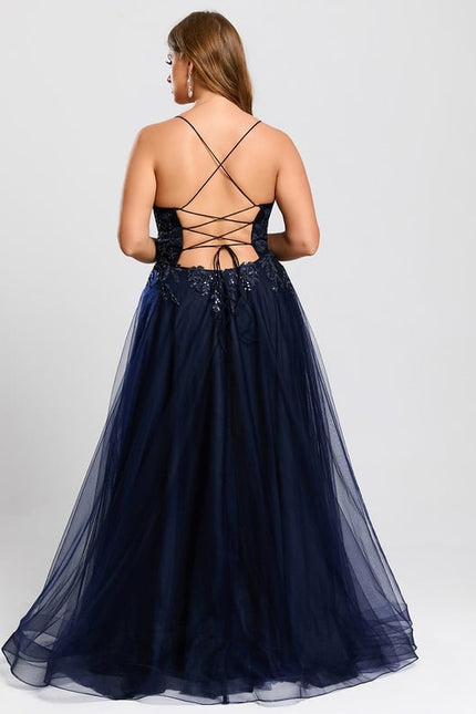 Trapèze col droit longueur ras du sol tulle robe de bal avec paillettes - gallery 8