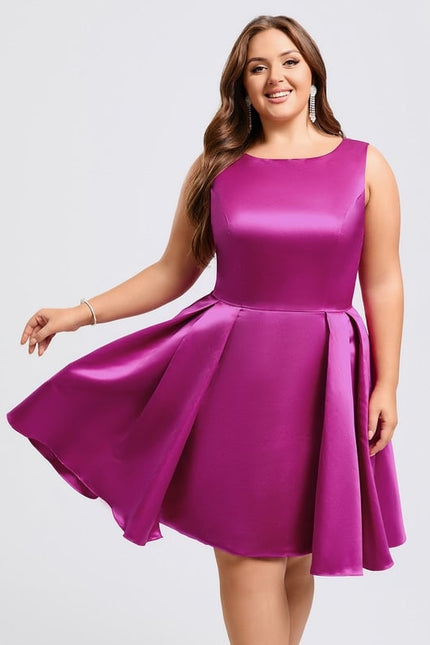 Trapèze col rond court satin robe de bal de promo - gallery 5