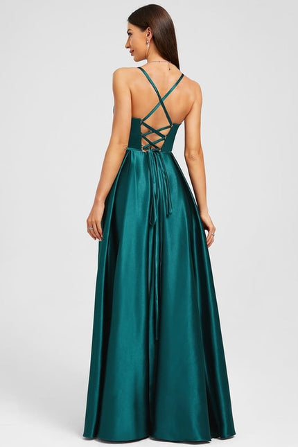 Trapèze col cœur longueur ras du sol satin extensible robe de bal - gallery 1