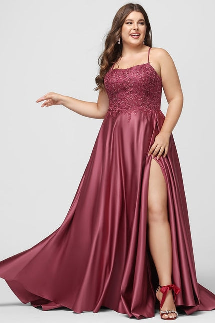 Trapèze col carré traîne balayage satin robe de bal avec strass - gallery 9