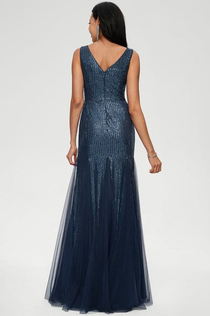 Fourreau col v longueur ras du sol paillette robe de bal - gallery 3