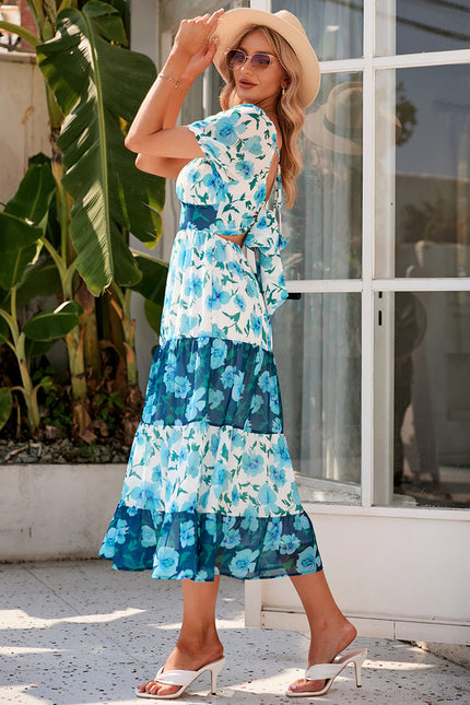 Robe imprimé fleur col cœur trapèze mousseline midi - gallery 4
