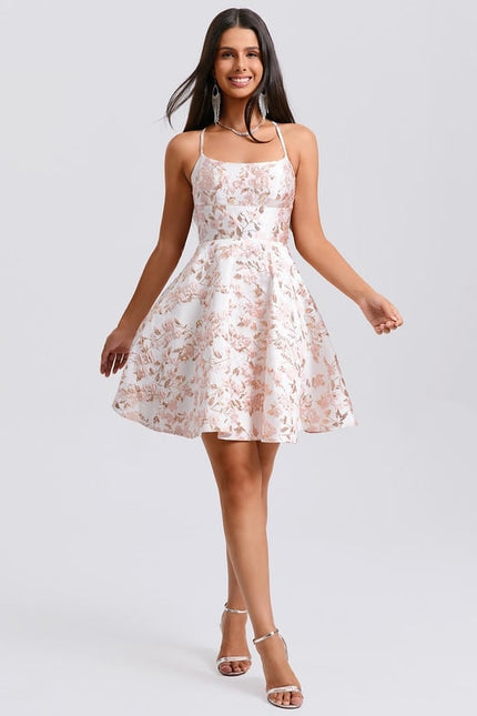 Trapèze col rond court jacquard robe de bal de promo - gallery 6