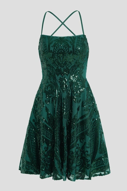 Trapèze col rond court paillette robe de bal de promo avec paillettes