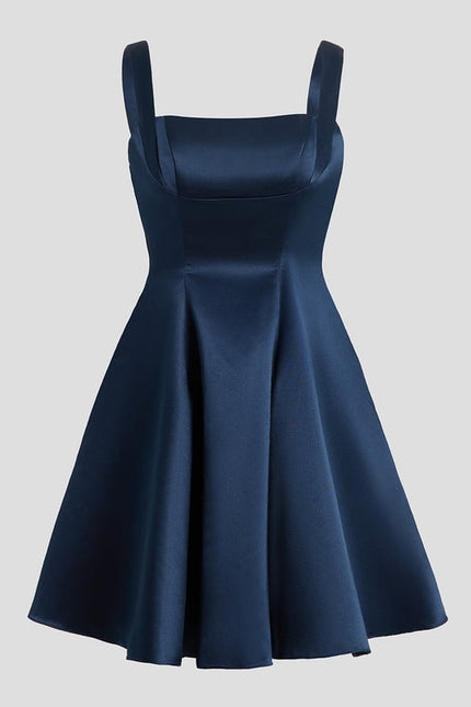 Trapèze col droit court satin robe de bal de promo avec nœud