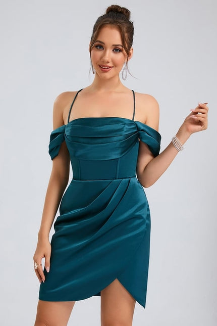Fourreau épaule dénudée court satin robe de bal de promo