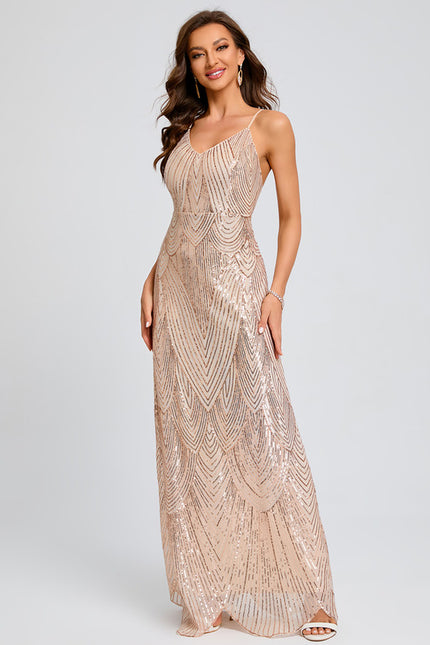 Fourreau col v longueur ras du sol paillette robe de bal - gallery 3