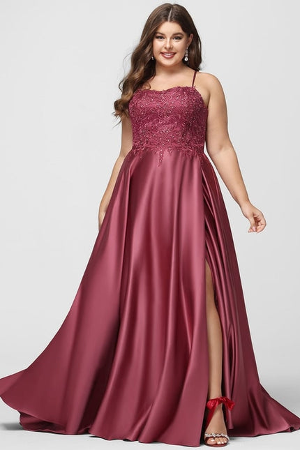 Trapèze col carré traîne balayage satin robe de bal avec strass - gallery 5