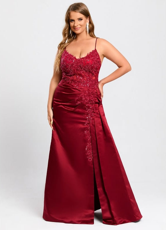 Fourreau col v longueur ras du sol satin robe de bal avec paillettes - gallery 7