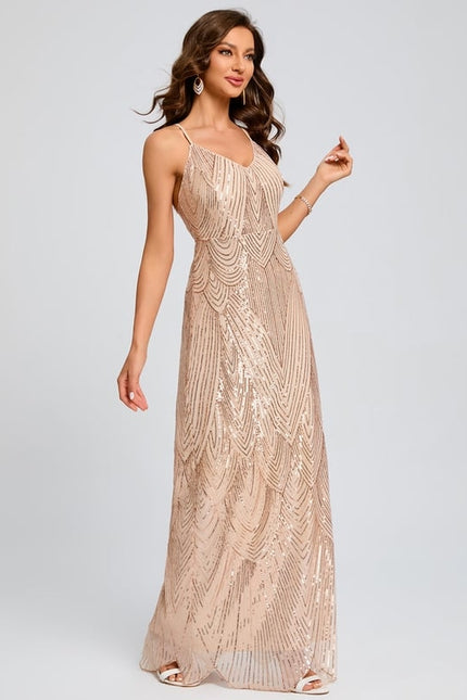 Fourreau col v longueur ras du sol paillette robe de bal - gallery 2