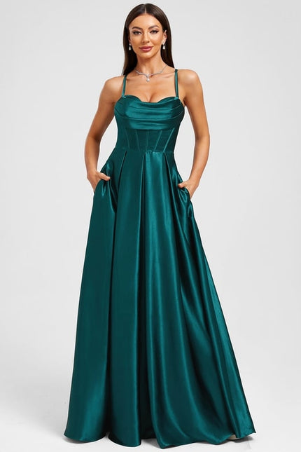 Trapèze col cœur longueur ras du sol satin extensible robe de bal