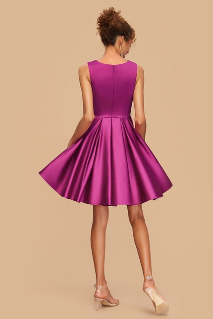 Trapèze col rond court satin robe de bal de promo - gallery 1