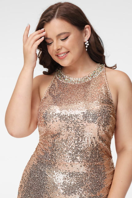 Trapèze col rond court paillette robe de bal de promo avec paillettes - gallery 9