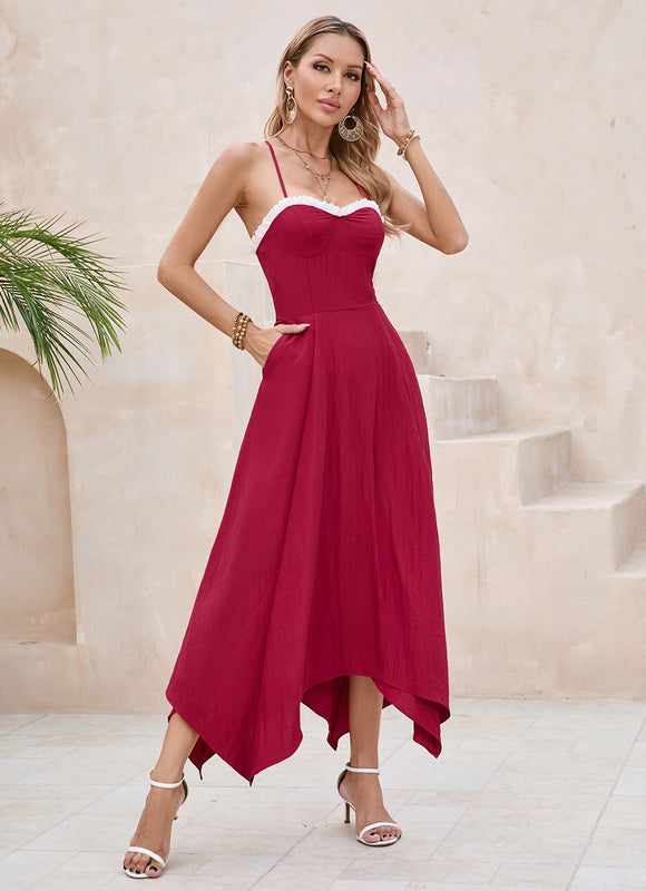 Robe col cœur trapèze polyester asymétrique maxi - gallery 3
