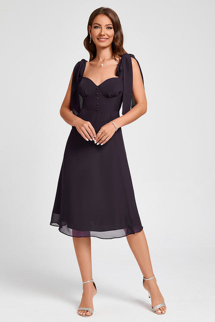 Trapèze col cœur longueur genou mousseline robe de cocktail - gallery 1