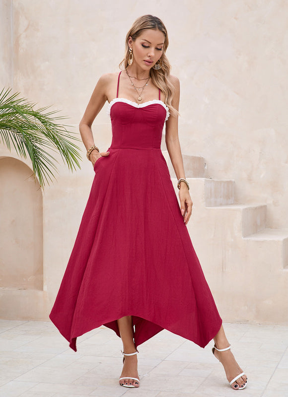 Robe col cœur trapèze polyester asymétrique maxi - gallery 5
