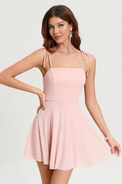 Trapèze col droit mini mousseline robe de bal de promo - gallery 2