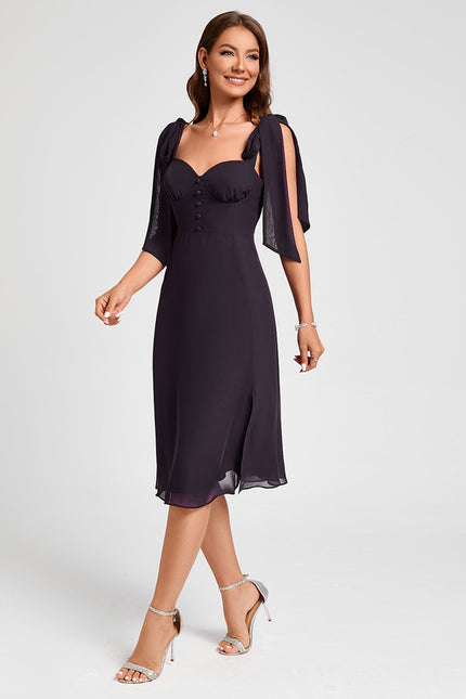 Trapèze col cœur longueur genou mousseline robe de cocktail
